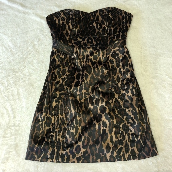 Guess Leopard Animal Print Sweetheart Neckline Strapless Mini Dress Size 7 - Picture 3 of 11